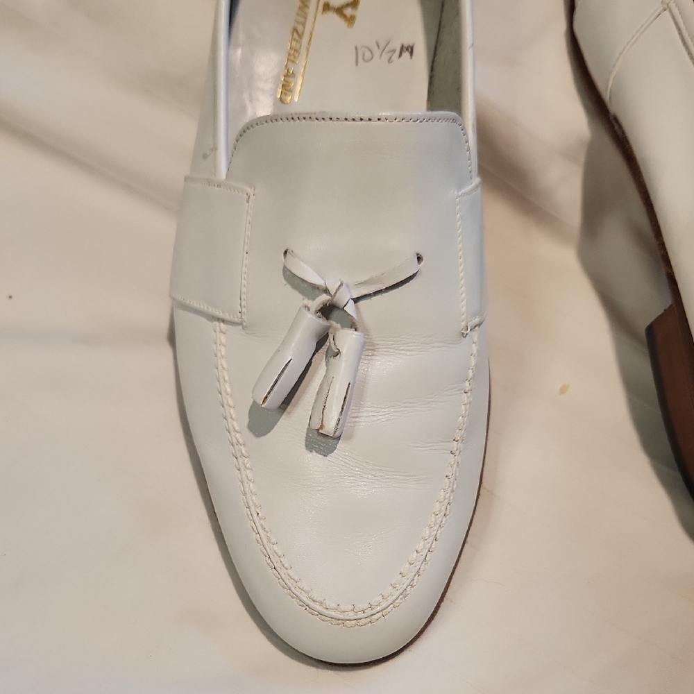 Bally White Leather Tassel Loafers Sz 10.5 - Picture 4 of 7